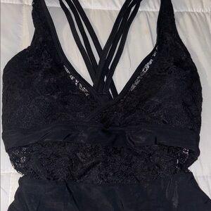 Black Strappy Lace Swimwear Top
